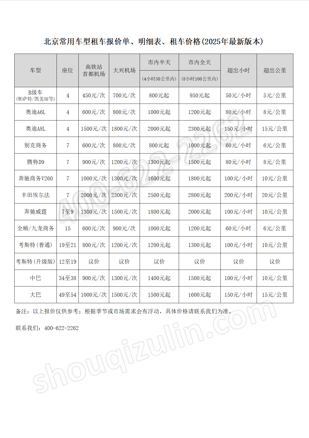 2025年最新租車收費(fèi)標(biāo)準(zhǔn)、租車價(jià)格，包車費(fèi)用